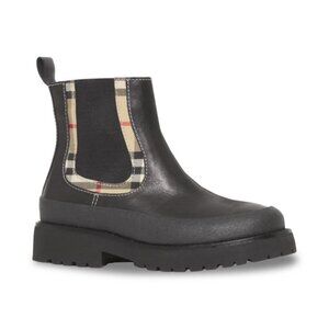 Burberry Kid's Vintage Check-Trimmed Chelsea Boots